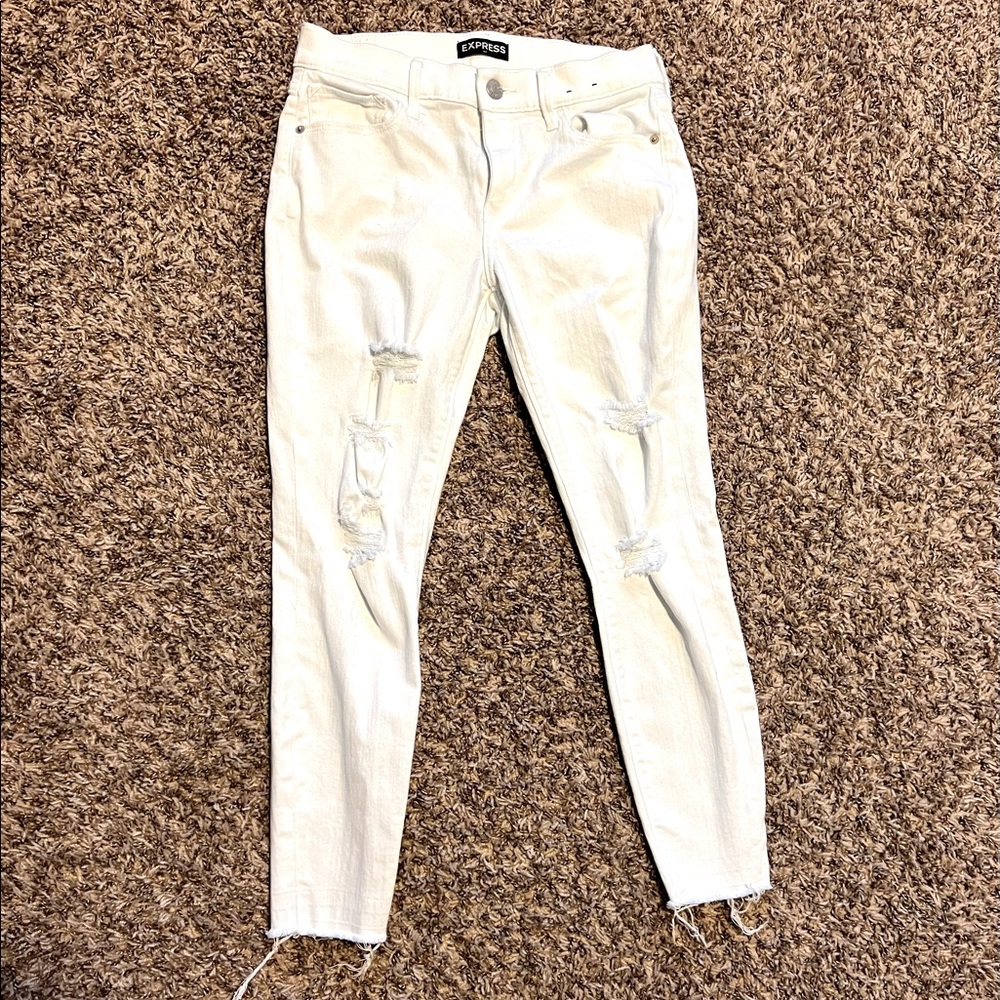 Express midrise cropped legging distressed white jeans - size 8